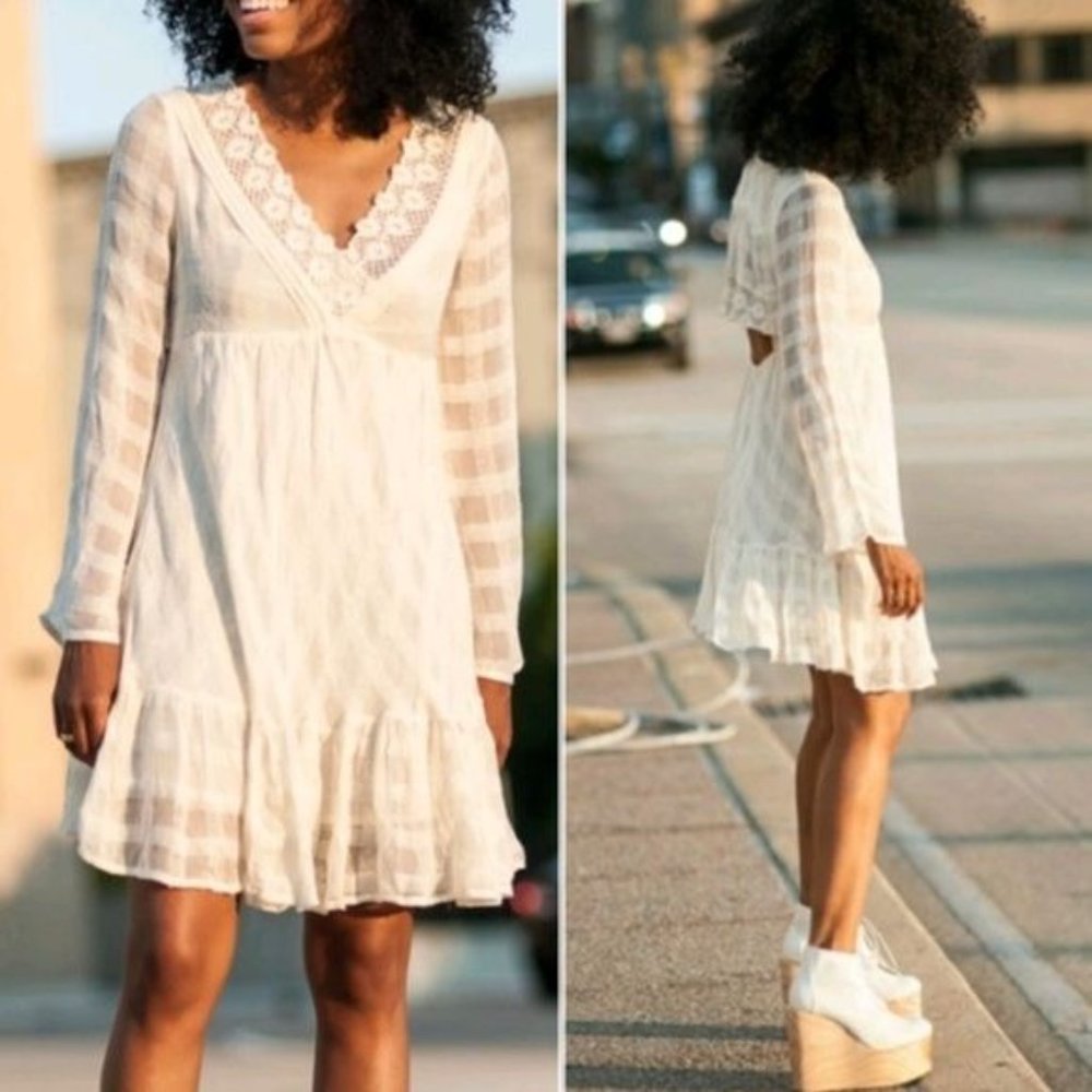 Free People Bohemian Cottagecore Cream Gentle Dreamer Dress Size Small